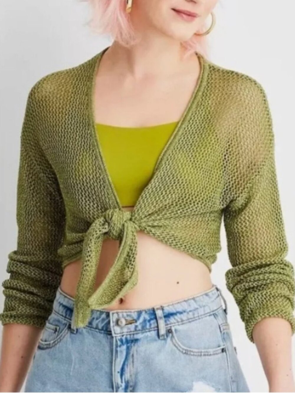 Future Collective Alani Noelle Green Knit Tie-Front Sweater Size 2x